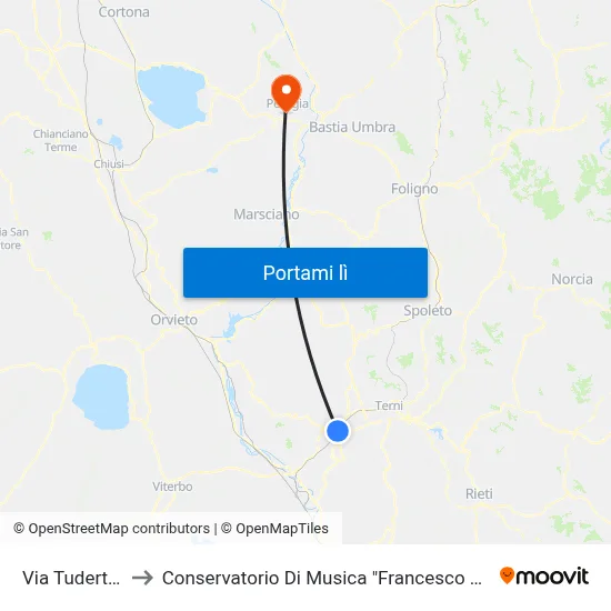 Via Tuderte 10 to Conservatorio Di Musica "Francesco Morlacchi" map
