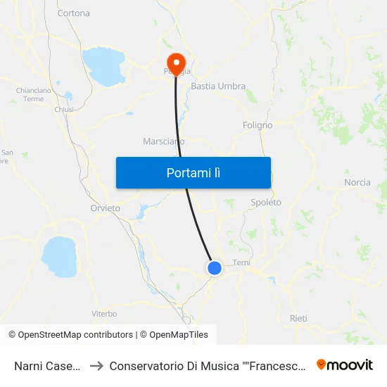 Narni Casenuove to Conservatorio Di Musica ""Francesco Morlacchi"" map