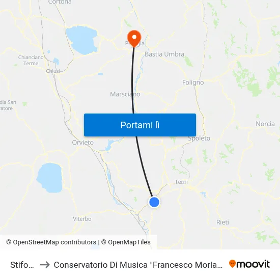 Stifone to Conservatorio Di Musica "Francesco Morlacchi" map