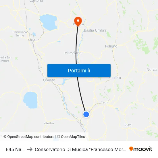 E45 Narni to Conservatorio Di Musica "Francesco Morlacchi" map