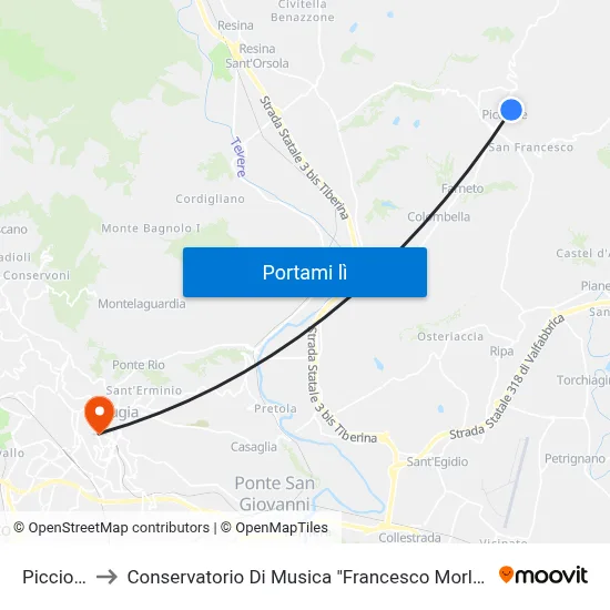 Piccione to Conservatorio Di Musica "Francesco Morlacchi" map