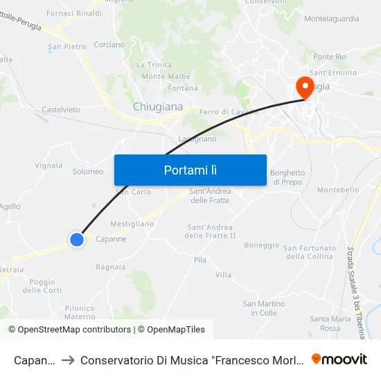 Capanne to Conservatorio Di Musica "Francesco Morlacchi" map