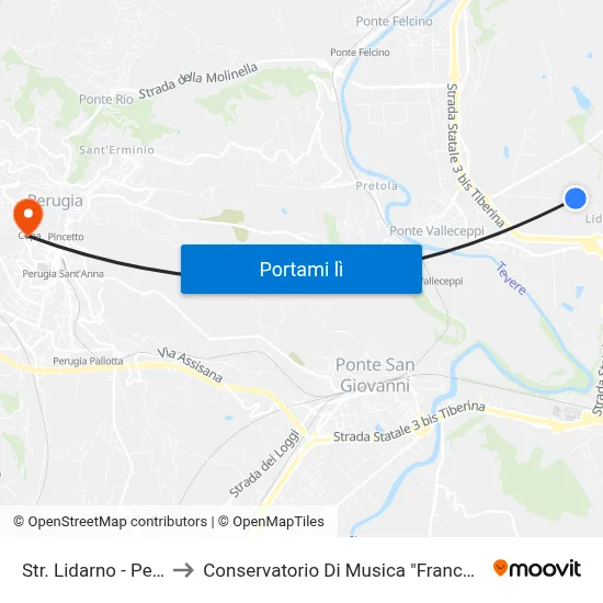 Str. Lidarno - Petrignano to Conservatorio Di Musica "Francesco Morlacchi" map
