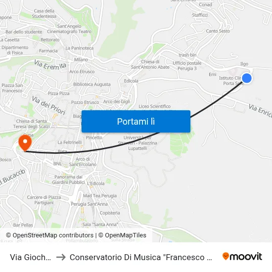 Via Giochetto to Conservatorio Di Musica "Francesco Morlacchi" map
