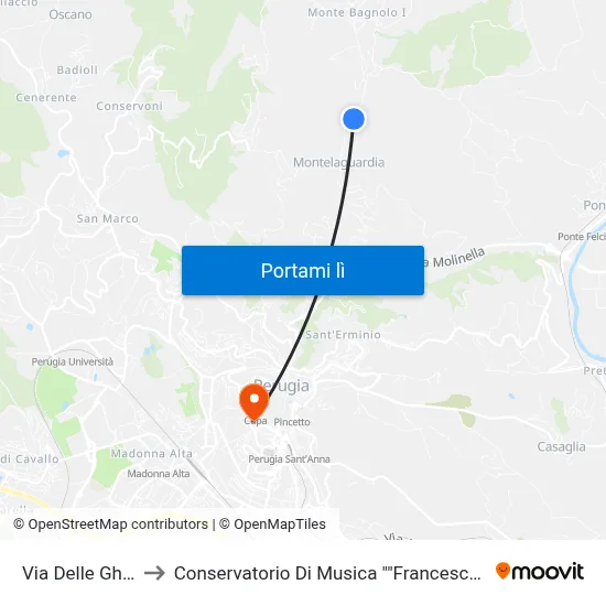 Via Delle Ghiande to Conservatorio Di Musica "Francesco Morlacchi" map