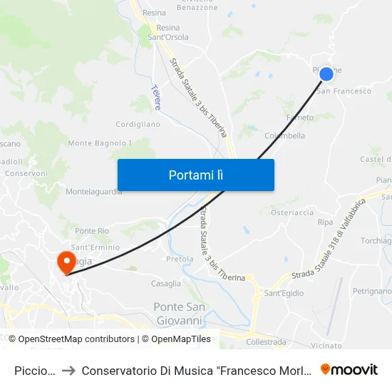 Piccione to Conservatorio Di Musica "Francesco Morlacchi" map