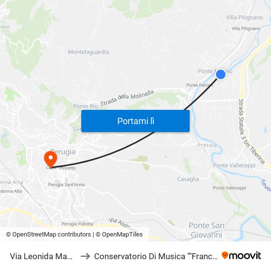 Via Leonida Mastrodicasa to Conservatorio Di Musica ""Francesco Morlacchi"" map