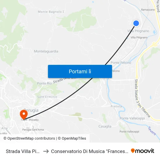 Strada Villa Pitignano to Conservatorio Di Musica "Francesco Morlacchi" map