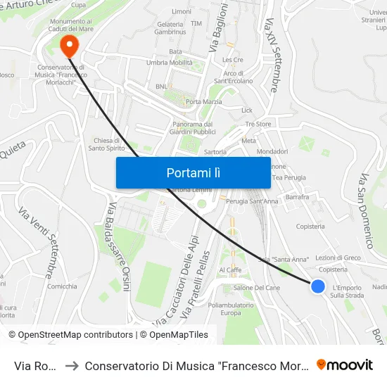 Via Roma to Conservatorio Di Musica "Francesco Morlacchi" map