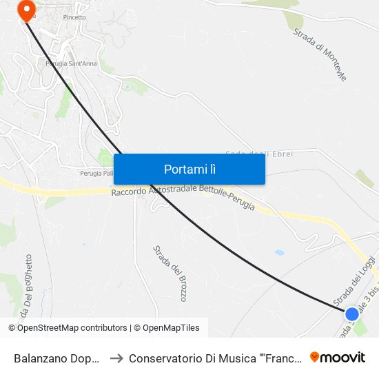 Balanzano Dopo Sottovia to Conservatorio Di Musica ""Francesco Morlacchi"" map