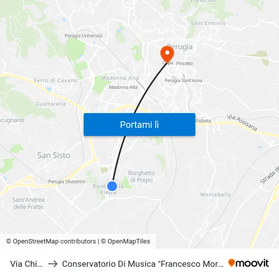 Via Chiusi to Conservatorio Di Musica "Francesco Morlacchi" map