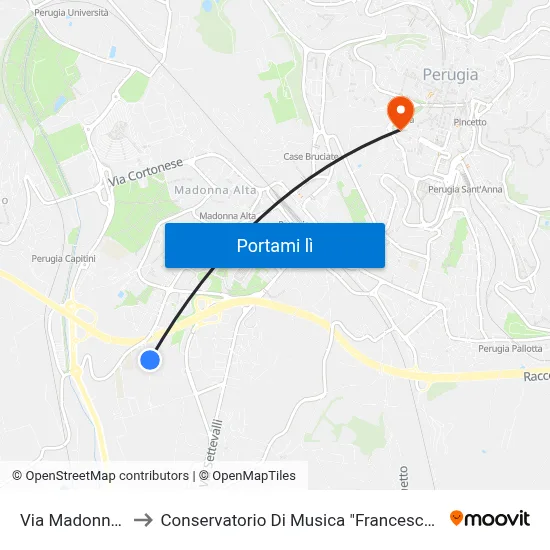 Via Madonna Alta to Conservatorio Di Musica "Francesco Morlacchi" map