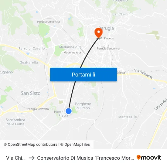 Via Chiusi to Conservatorio Di Musica "Francesco Morlacchi" map