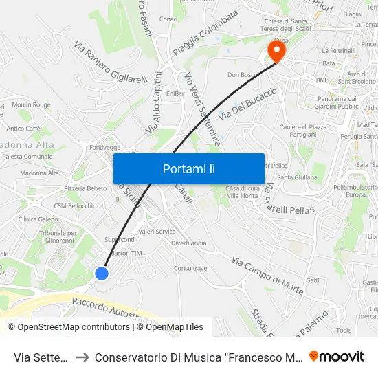 Via Settevalli to Conservatorio Di Musica "Francesco Morlacchi" map