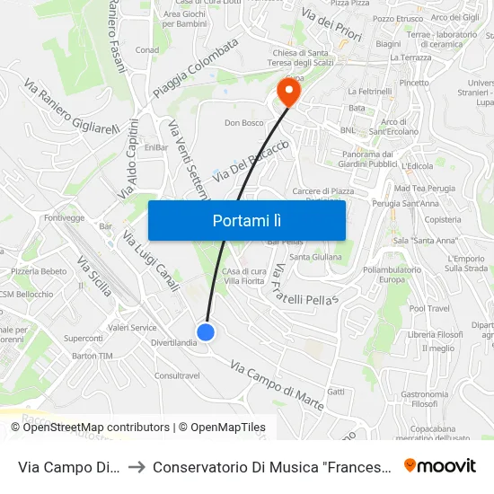 Via Campo Di Marte to Conservatorio Di Musica "Francesco Morlacchi" map