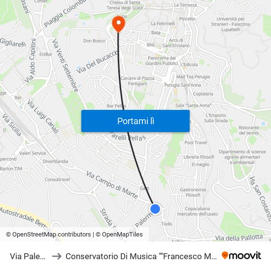 Via Palermo to Conservatorio Di Musica ""Francesco Morlacchi"" map