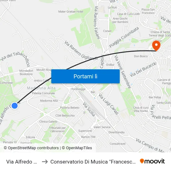 Via Alfredo Cotani to Conservatorio Di Musica "Francesco Morlacchi" map