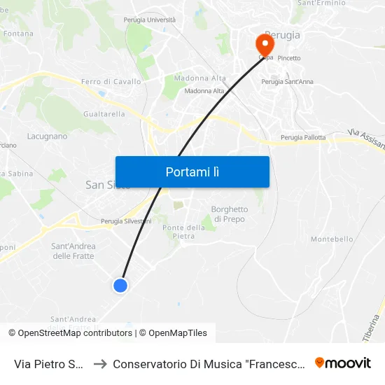 Via Pietro Soriano to Conservatorio Di Musica "Francesco Morlacchi" map