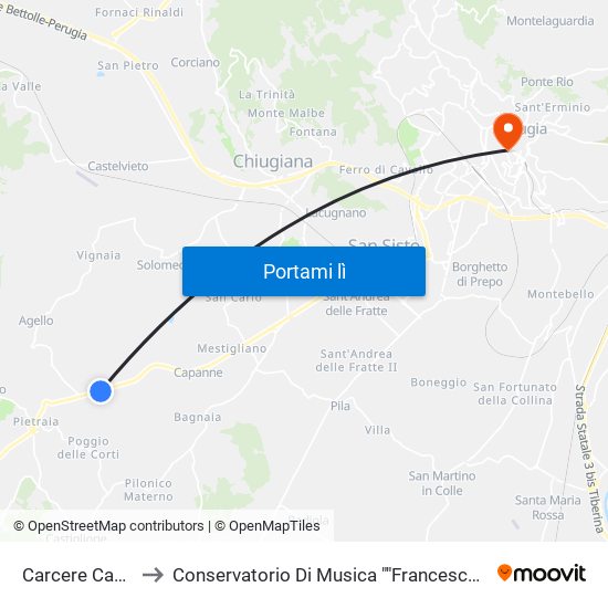 Carcere Capanne to Conservatorio Di Musica ""Francesco Morlacchi"" map