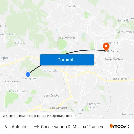 Via Antonio Canova to Conservatorio Di Musica "Francesco Morlacchi" map