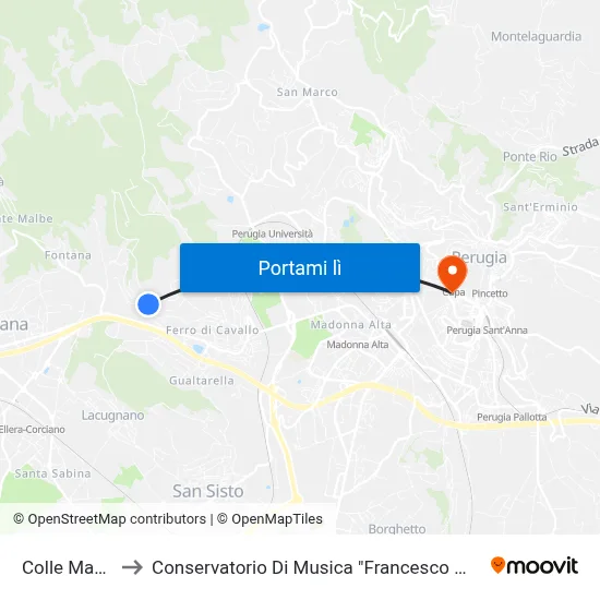 Colle Maggio to Conservatorio Di Musica "Francesco Morlacchi" map