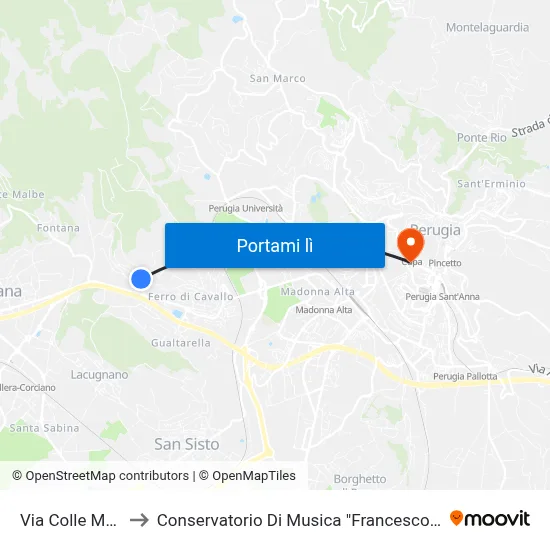 Via Colle Maggio to Conservatorio Di Musica "Francesco Morlacchi" map