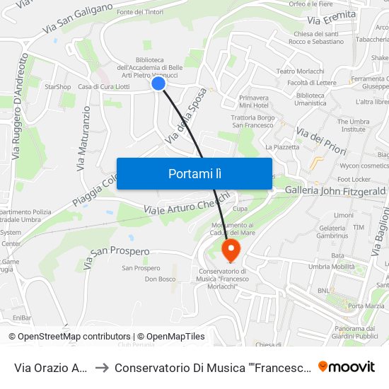 Via Orazio Antinori to Conservatorio Di Musica ""Francesco Morlacchi"" map