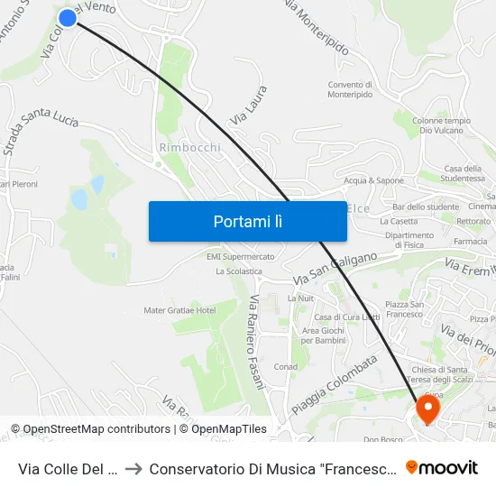 Via Colle Del Vento to Conservatorio Di Musica "Francesco Morlacchi" map