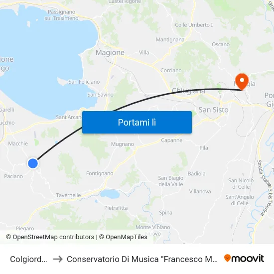 Colgiordano to Conservatorio Di Musica "Francesco Morlacchi" map
