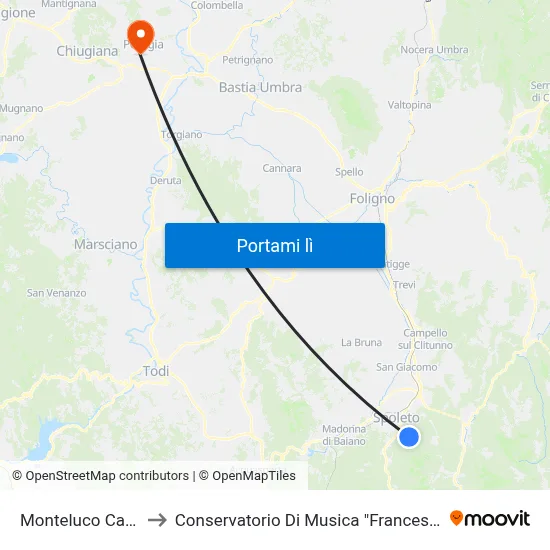 Monteluco Capolinea to Conservatorio Di Musica "Francesco Morlacchi" map