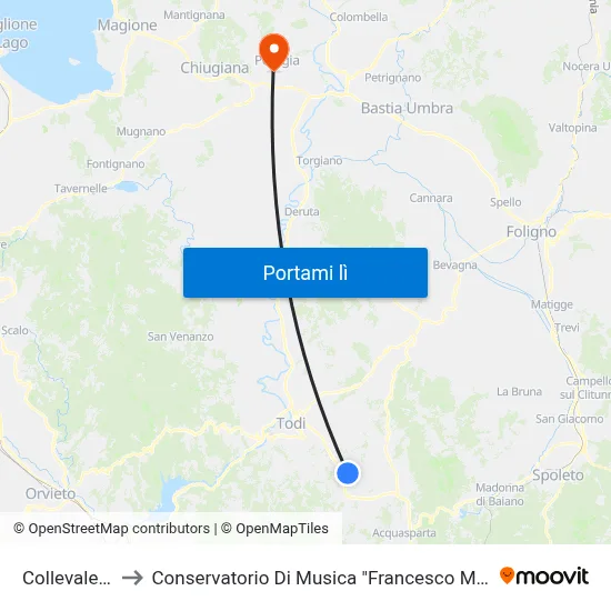 Collevalenza to Conservatorio Di Musica "Francesco Morlacchi" map