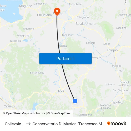 Collevalenza to Conservatorio Di Musica "Francesco Morlacchi" map