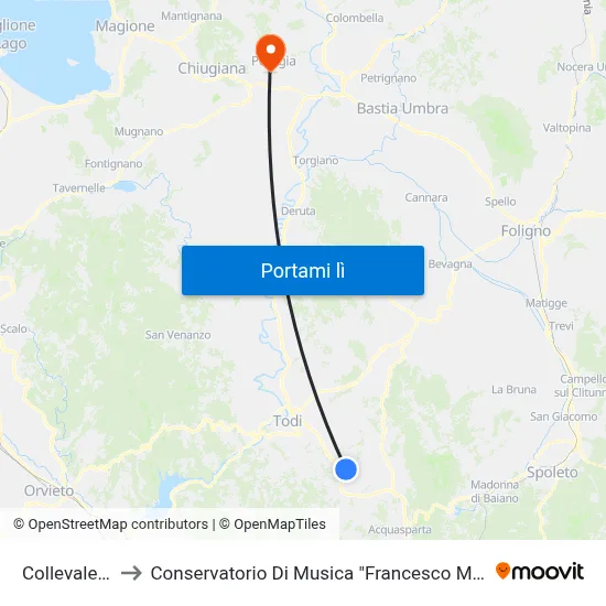 Collevalenza to Conservatorio Di Musica "Francesco Morlacchi" map