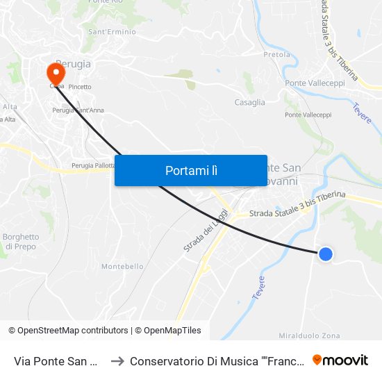 Via Ponte San Giovanni 1 to Conservatorio Di Musica ""Francesco Morlacchi"" map