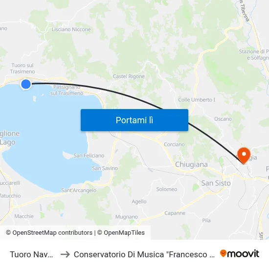 Tuoro Navaccia to Conservatorio Di Musica "Francesco Morlacchi" map
