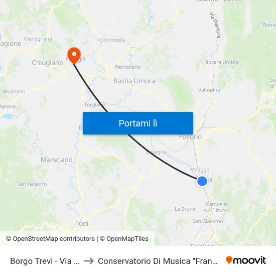 Borgo Trevi - Via Cannaiola to Conservatorio Di Musica "Francesco Morlacchi" map