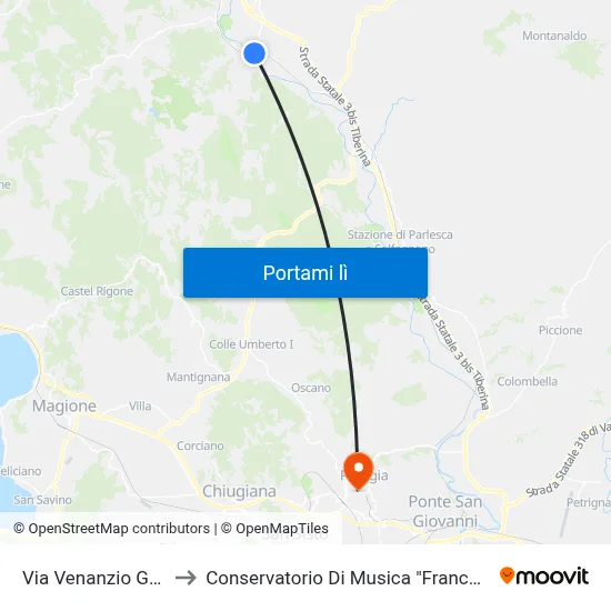Via Venanzio Gabriotti 4 to Conservatorio Di Musica "Francesco Morlacchi" map