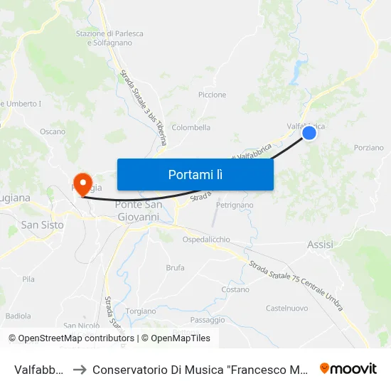 Valfabbrica to Conservatorio Di Musica "Francesco Morlacchi" map