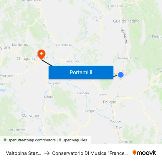 Valtopina Stazione FS to Conservatorio Di Musica "Francesco Morlacchi" map