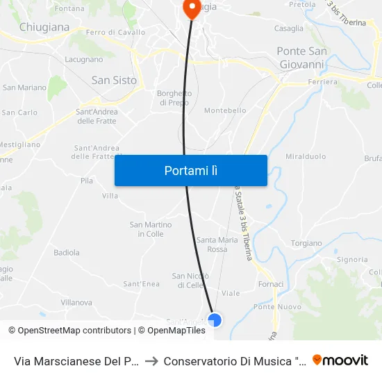 Via Marscianese Del Piano In Sant'Angelo to Conservatorio Di Musica "Francesco Morlacchi" map