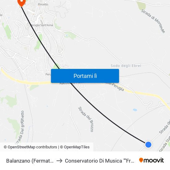 Balanzano (Fermata A Richiesta) to Conservatorio Di Musica ""Francesco Morlacchi"" map