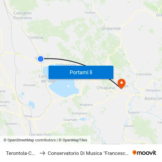 Terontola-Cortona to Conservatorio Di Musica "Francesco Morlacchi" map