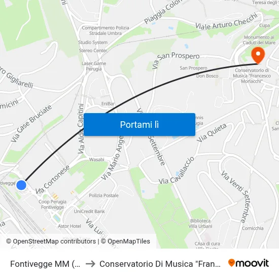 Fontivegge M​M (Corsia 3b) to Conservatorio Di Musica "Francesco Morlacchi" map