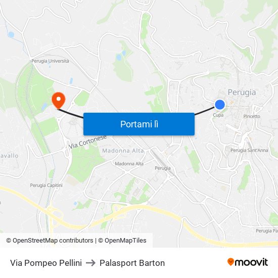 Via Pompeo Pellini to Palasport Barton map
