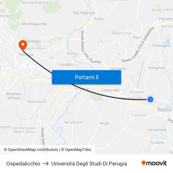 Ospedalicchio to Università Degli Studi Di Perugia map