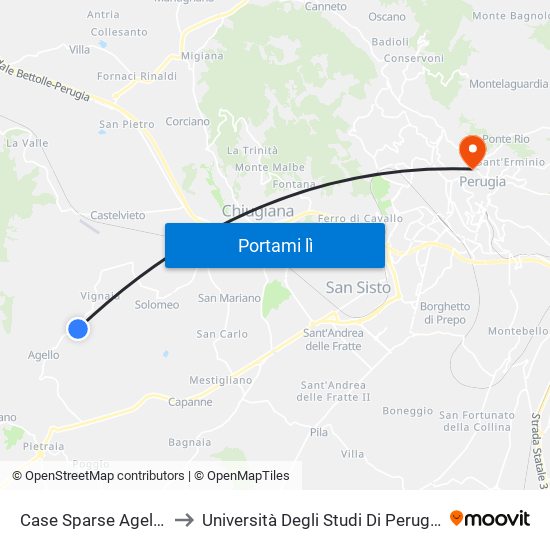 Case Sparse Agello to Università Degli Studi Di Perugia map