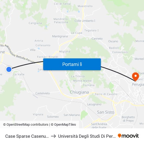 Case Sparse Casenuove to Università Degli Studi Di Perugia map