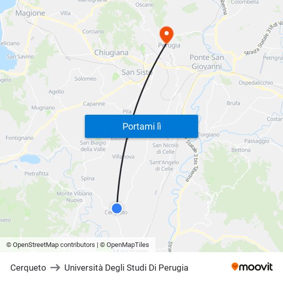 Cerqueto to Università Degli Studi Di Perugia map