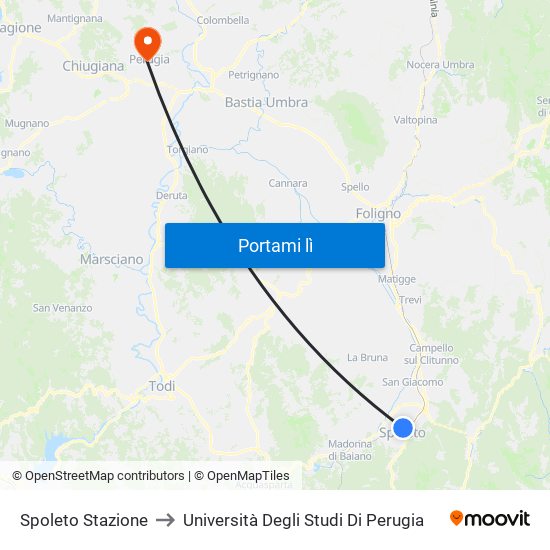 Spoleto Stazione to Università Degli Studi Di Perugia map