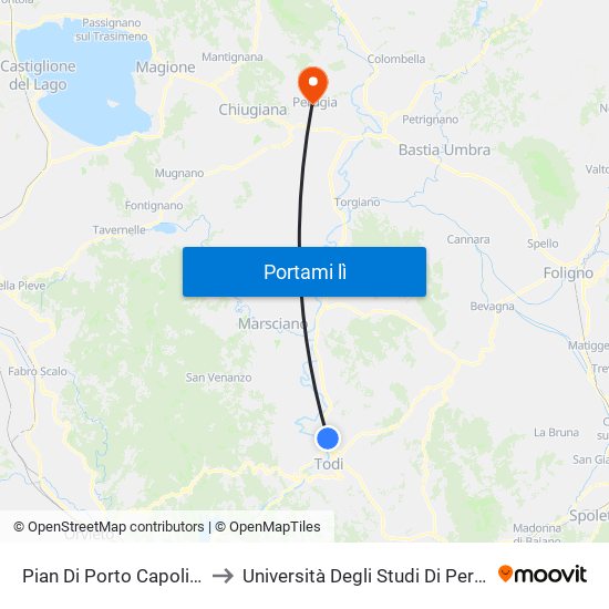 Pian Di Porto Capolinea to Università Degli Studi Di Perugia map